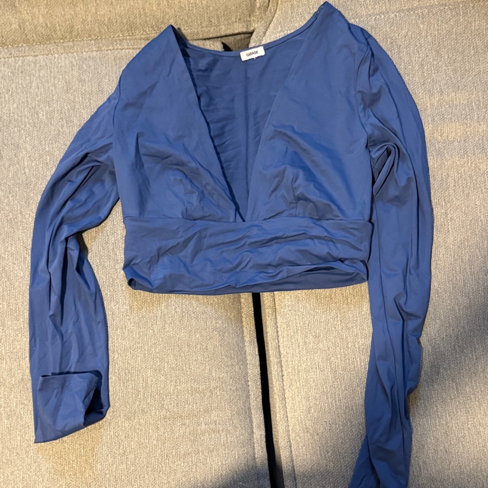 Elegant Blue Women's Top deep v neck